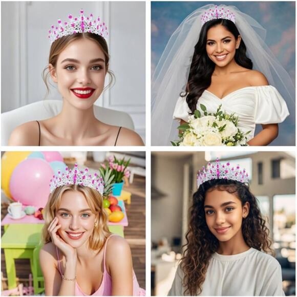 Crystal Crowns and Tiaras Headband Silver Pink - Picture 5 of 7